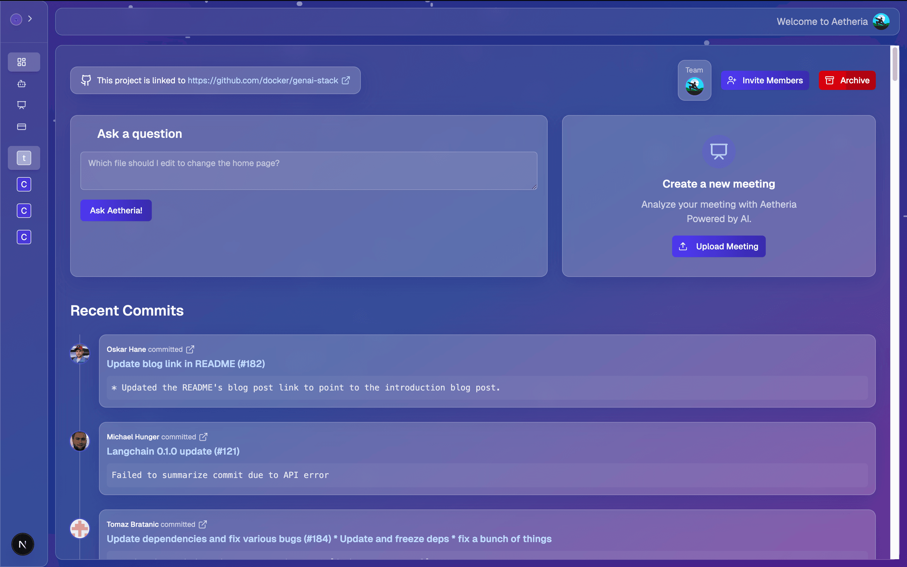 Aetheria Dashboard Interface